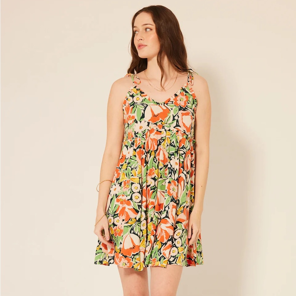 Patrons of Peace Floral Mini Dress in Orange, Green, Yellow
